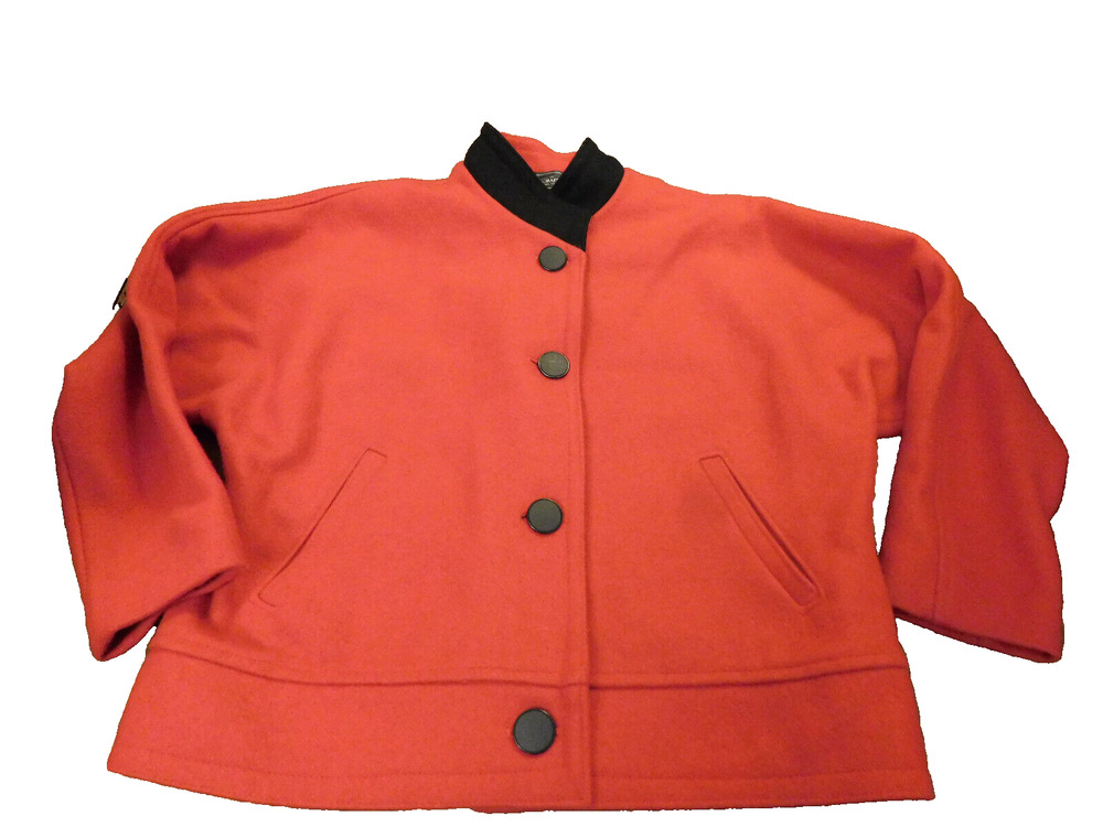 Vtg VALDECRAFTS Retro Classy Red WOOL Vermont Large Buttons Batwing Coat sz XL